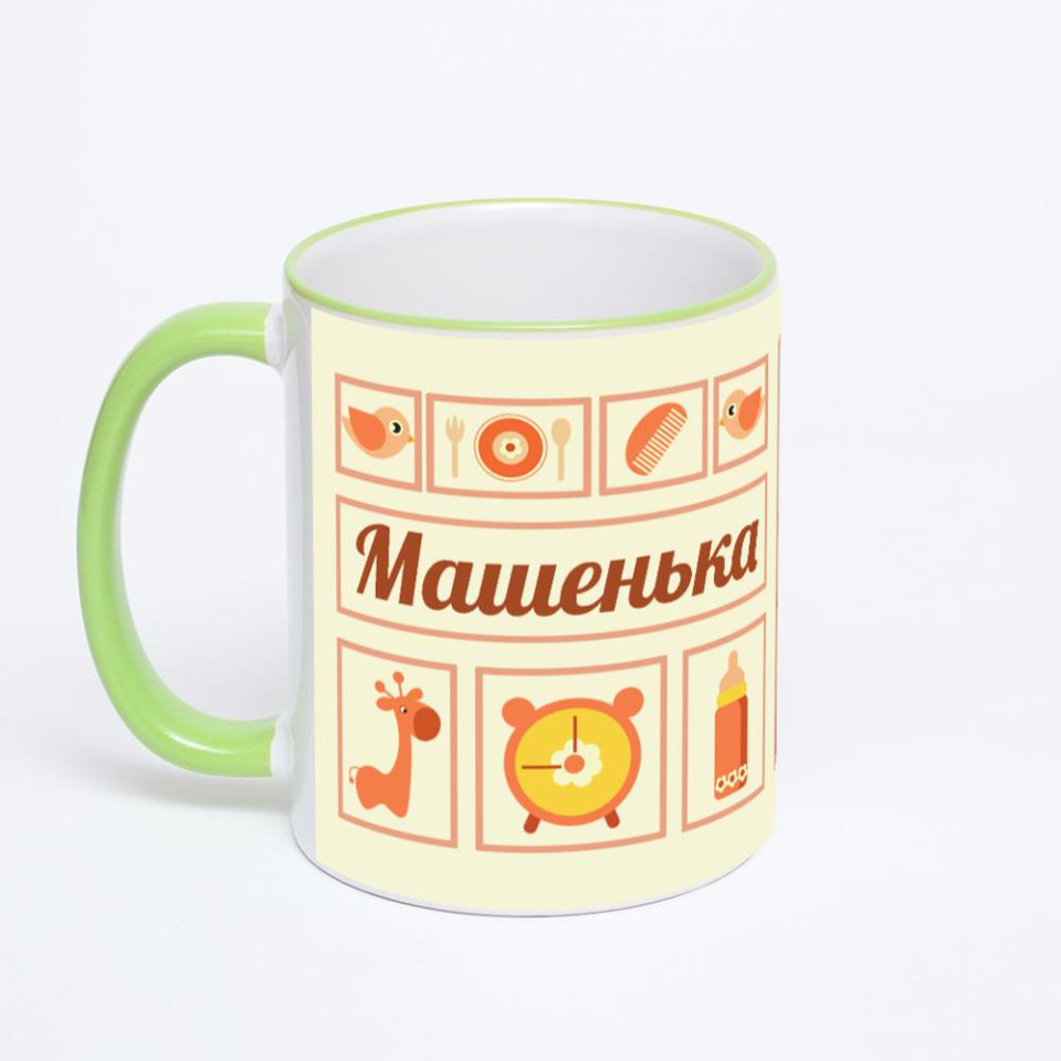 Кружка с салатовой ручкой и ободком