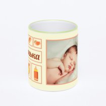 Кружка с салатовой ручкой и ободком