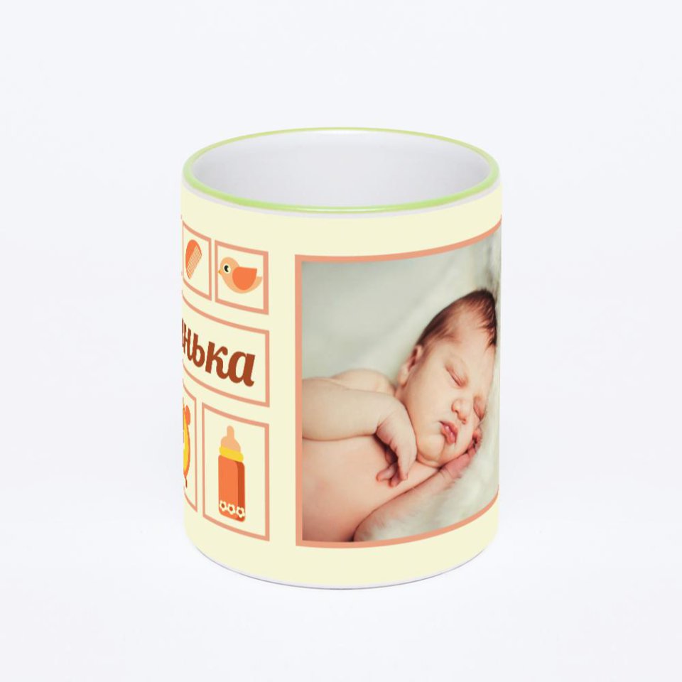 Кружка с салатовой ручкой и ободком