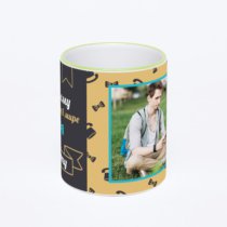 Кружка с салатовой ручкой и ободком