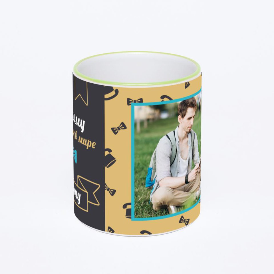 Кружка с салатовой ручкой и ободком