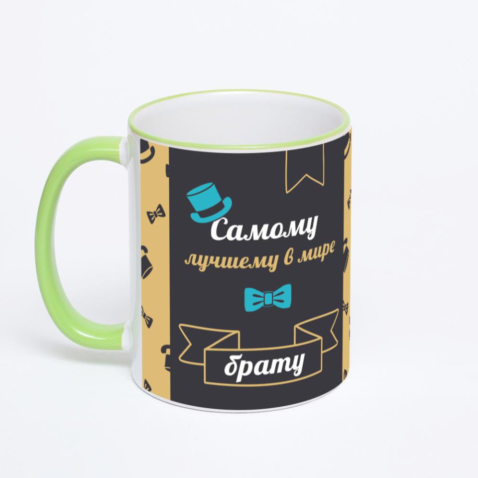 Кружка с салатовой ручкой и ободком