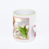 Кружка с салатовой ручкой и ободком