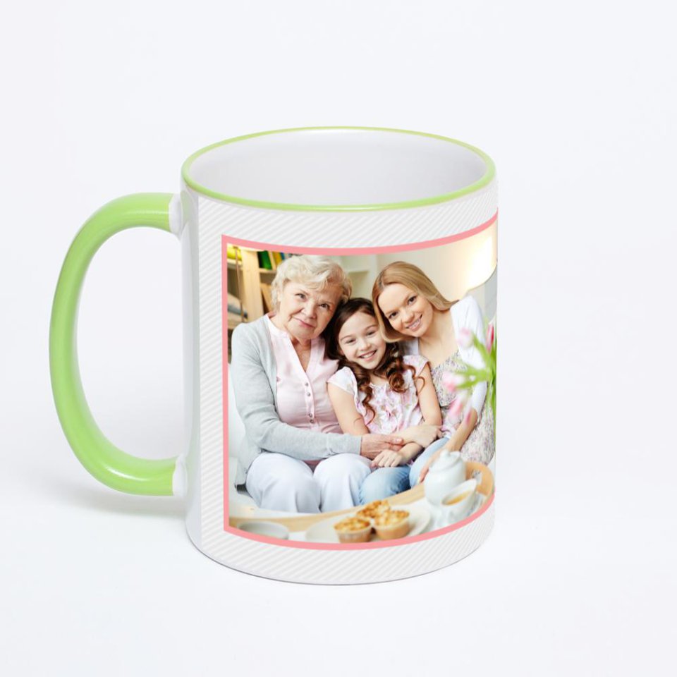 Кружка с салатовой ручкой и ободком