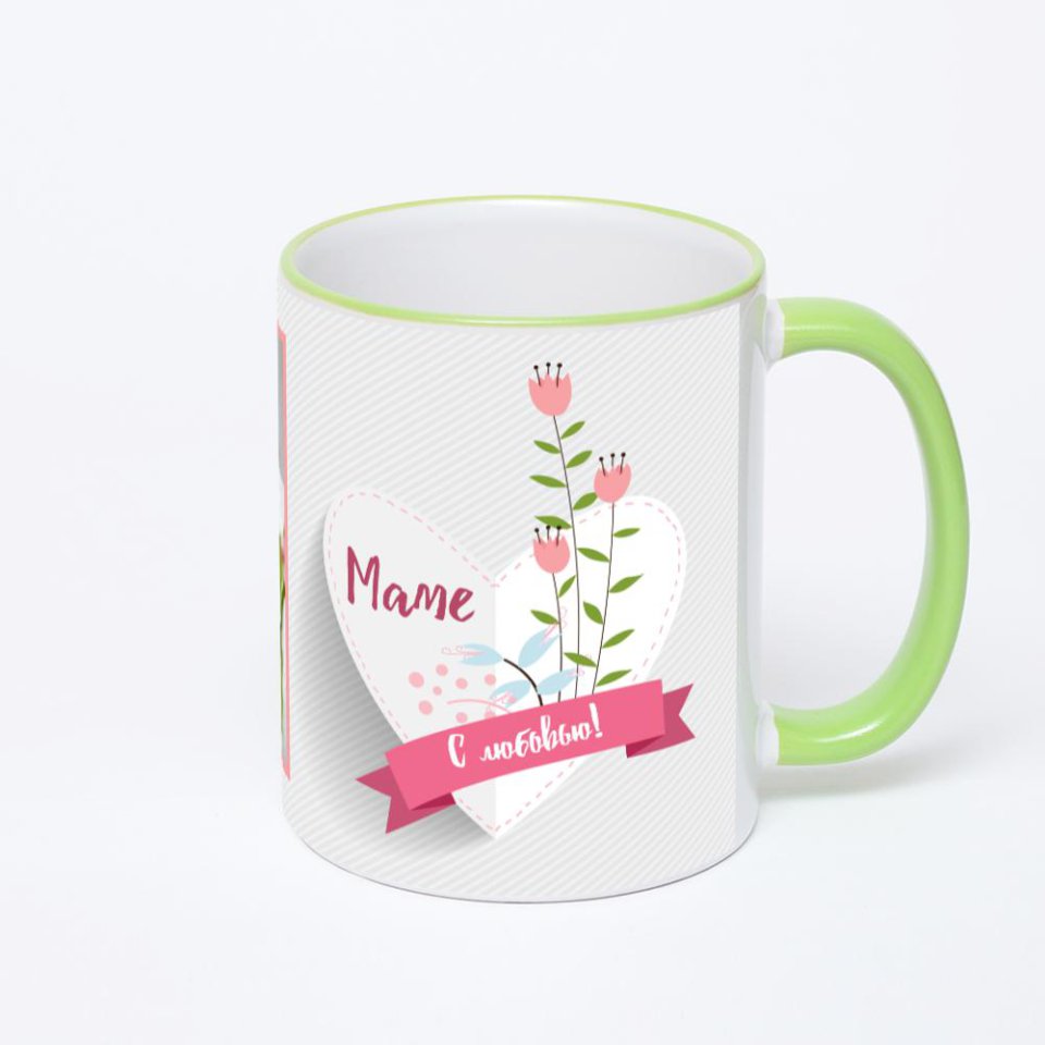 Кружка с салатовой ручкой и ободком