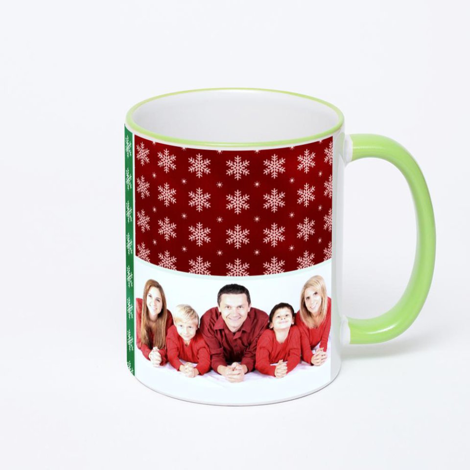 Кружка с салатовой ручкой и ободком