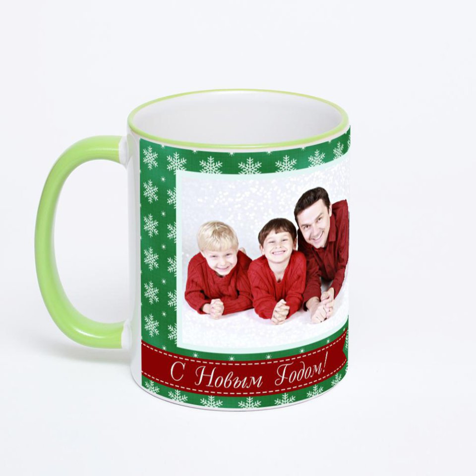 Кружка с салатовой ручкой и ободком