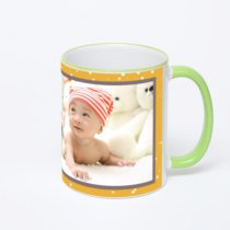 Кружка с салатовой ручкой и ободком