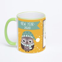 Кружка с салатовой ручкой и ободком