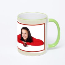 Кружка с салатовой ручкой и ободком