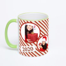 Кружка с салатовой ручкой и ободком