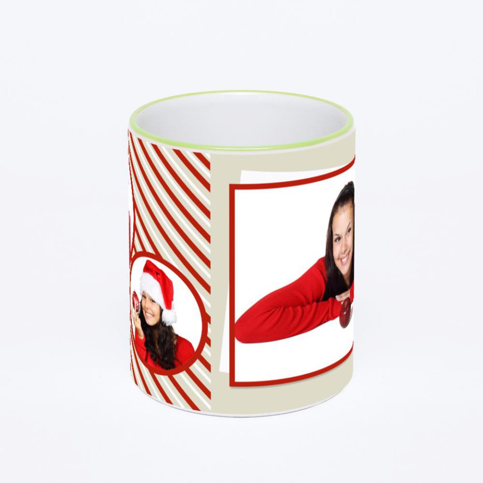 Кружка с салатовой ручкой и ободком