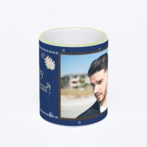 Кружка с салатовой ручкой и ободком