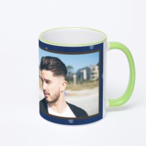 Кружка с салатовой ручкой и ободком