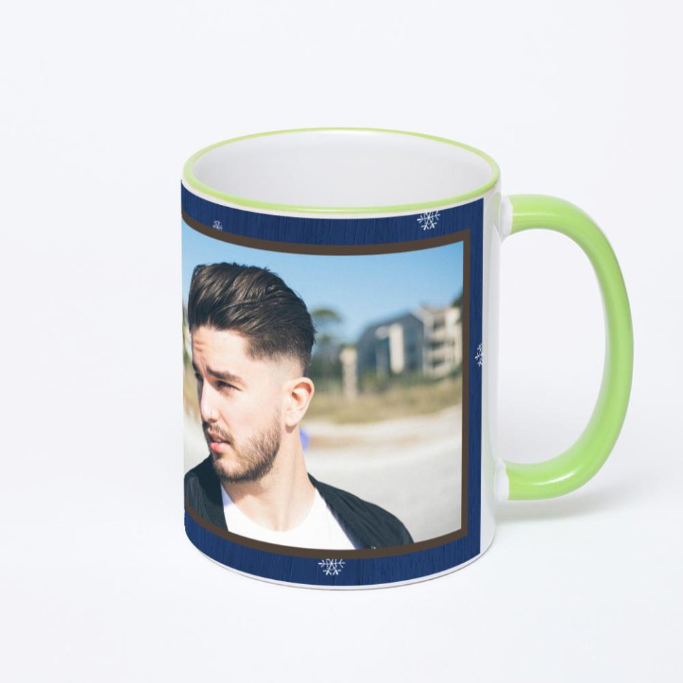 Кружка с салатовой ручкой и ободком