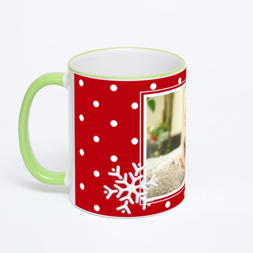 Кружка с салатовой ручкой и ободком