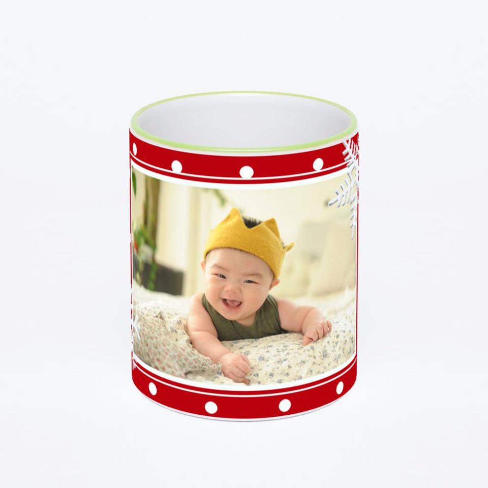 Кружка с салатовой ручкой и ободком