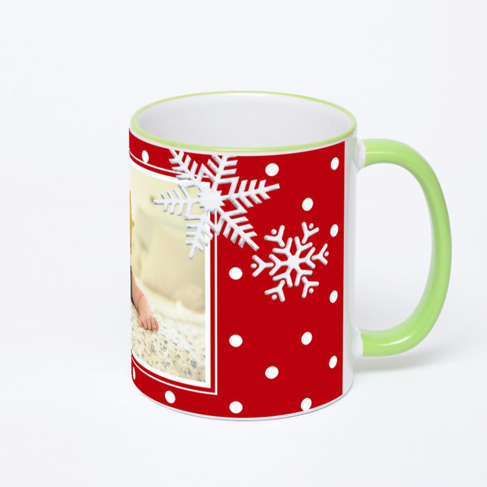 Кружка с салатовой ручкой и ободком