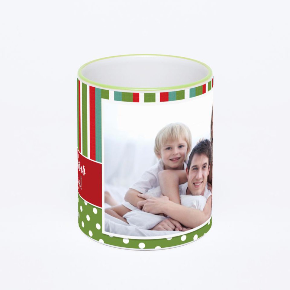 Кружка с салатовой ручкой и ободком