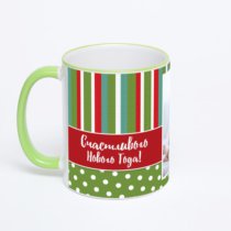 Кружка с салатовой ручкой и ободком