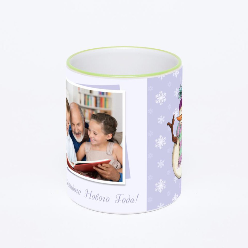 Кружка с салатовой ручкой и ободком