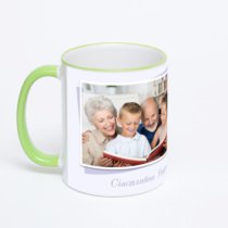 Кружка с салатовой ручкой и ободком