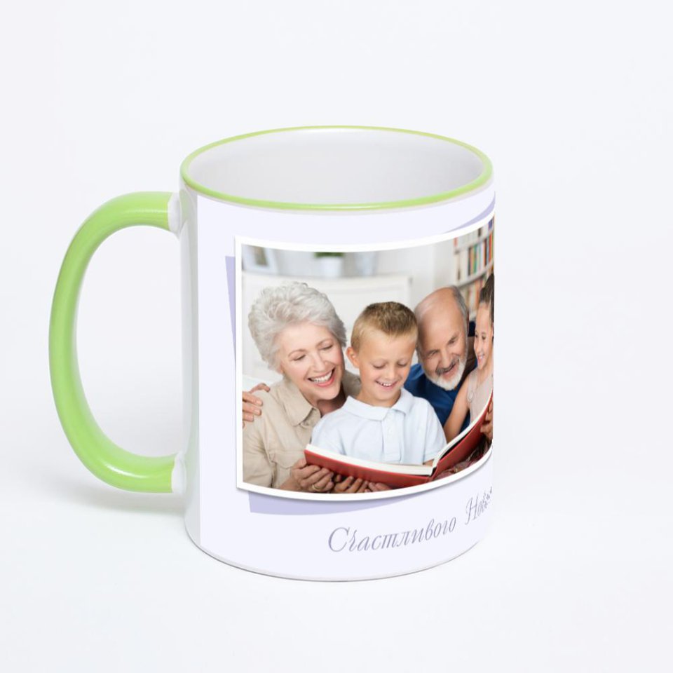 Кружка с салатовой ручкой и ободком