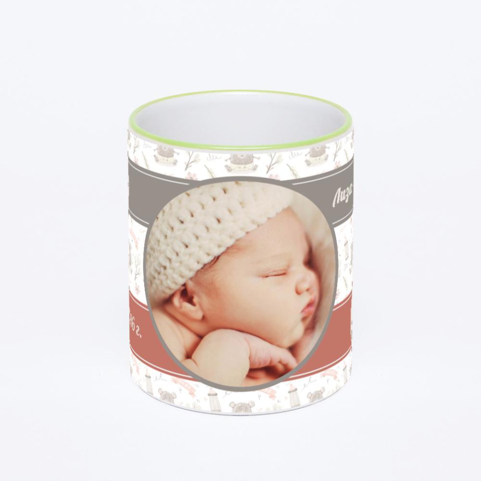 Кружка с салатовой ручкой и ободком