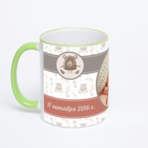 Кружка с салатовой ручкой и ободком