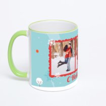 Кружка с салатовой ручкой и ободком