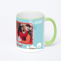 Кружка с салатовой ручкой и ободком