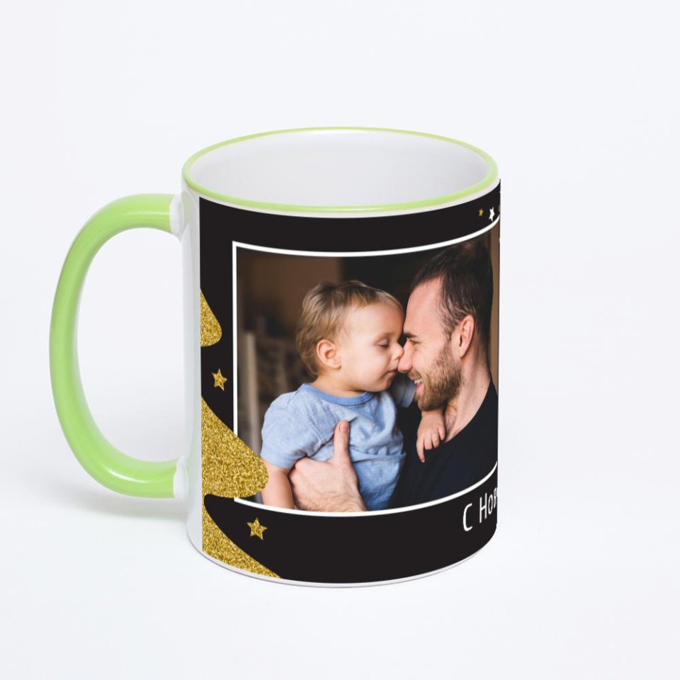 Кружка с салатовой ручкой и ободком