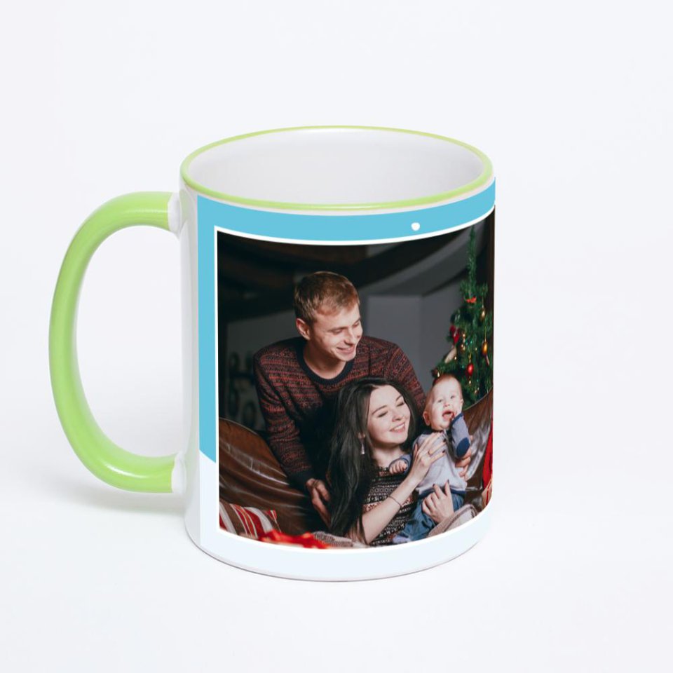 Кружка с салатовой ручкой и ободком