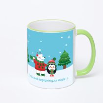 Кружка с салатовой ручкой и ободком