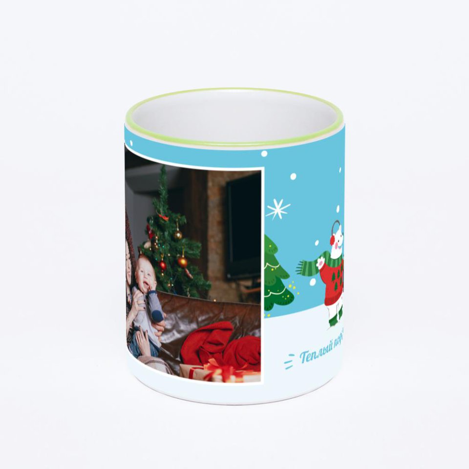 Кружка с салатовой ручкой и ободком