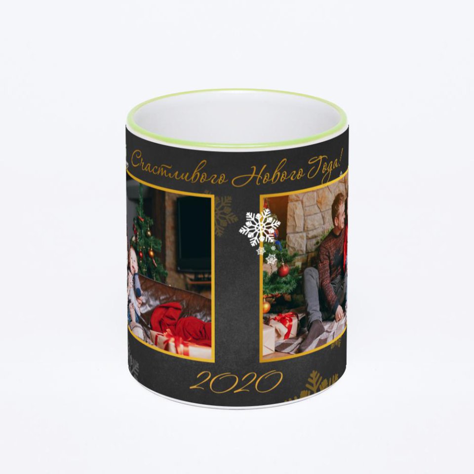 Кружка с салатовой ручкой и ободком