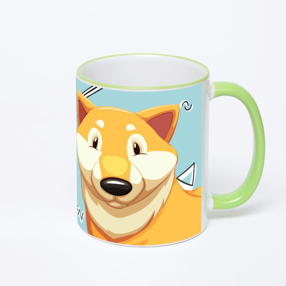 Кружка с салатовой ручкой и ободком