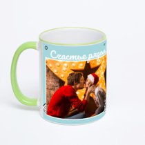 Кружка с салатовой ручкой и ободком