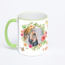 Кружка с салатовой ручкой и ободком