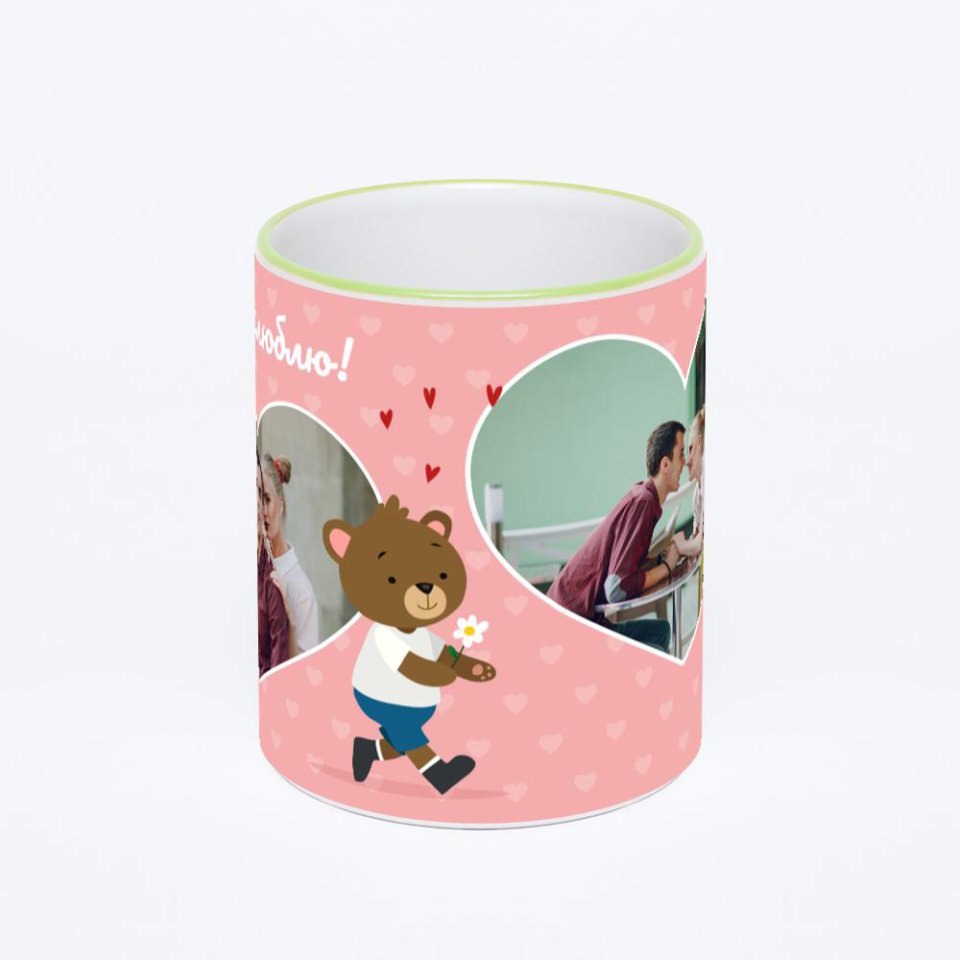 Кружка с салатовой ручкой и ободком