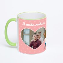 Кружка с салатовой ручкой и ободком