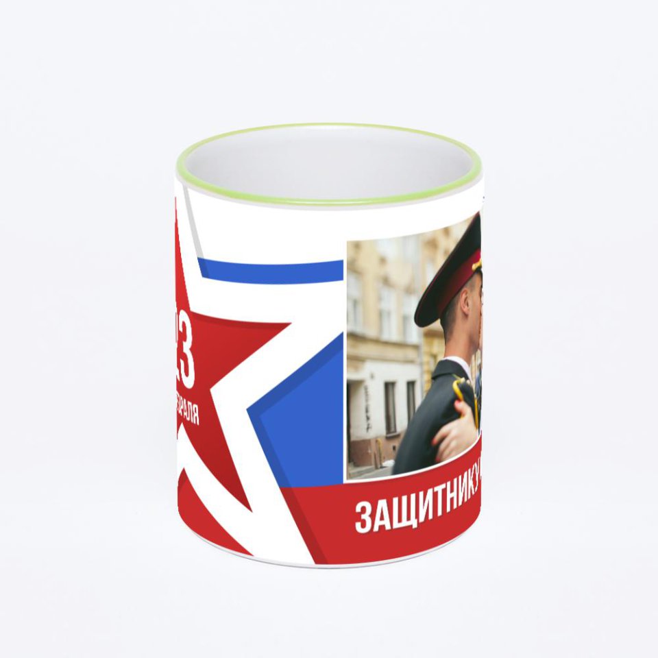 Кружка с салатовой ручкой и ободком