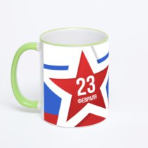 Кружка с салатовой ручкой и ободком