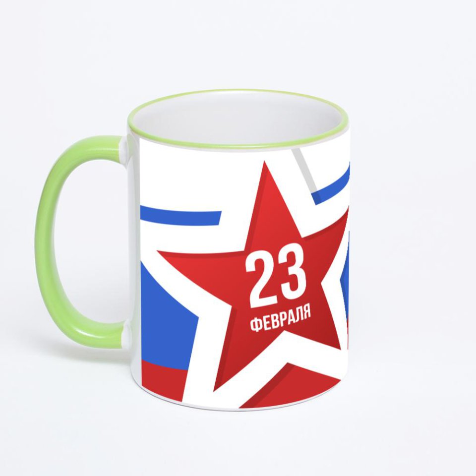 Кружка с салатовой ручкой и ободком