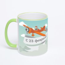 Кружка с салатовой ручкой и ободком