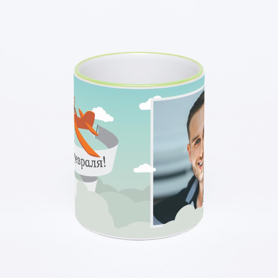 Кружка с салатовой ручкой и ободком