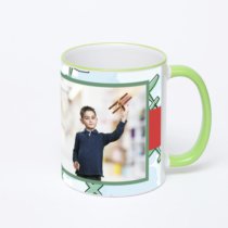 Кружка с салатовой ручкой и ободком