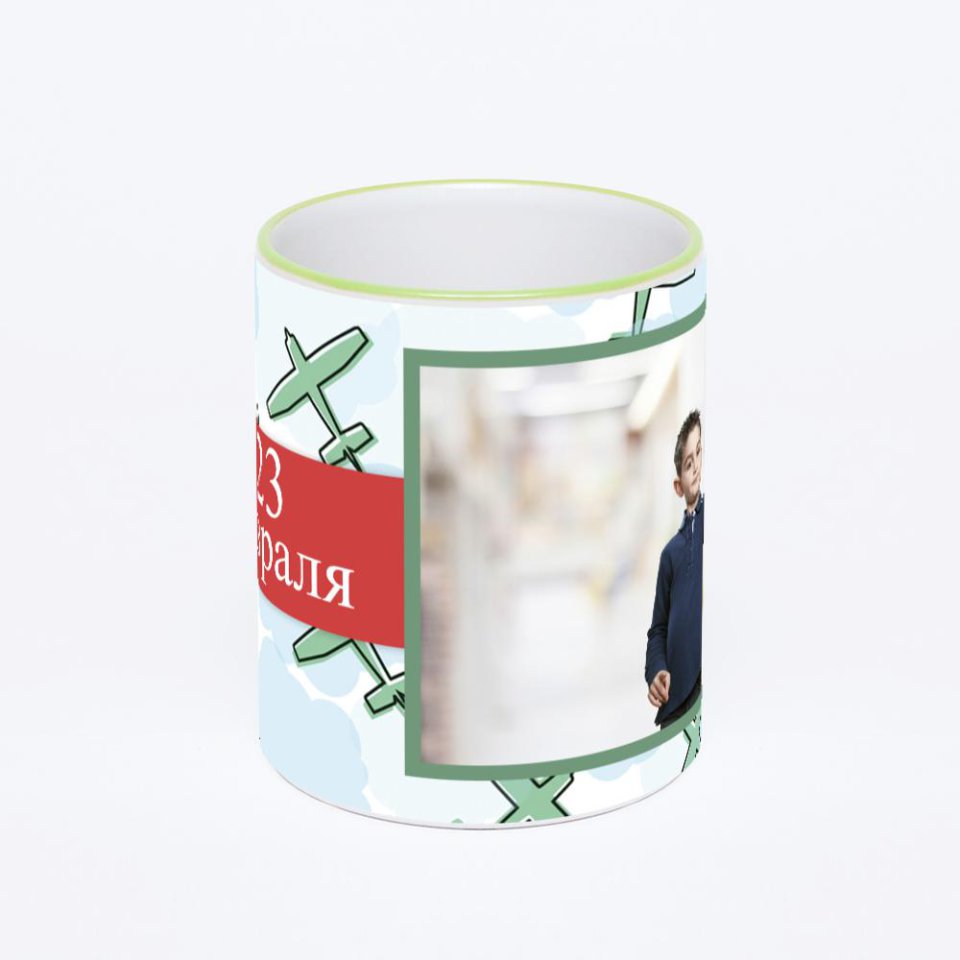 Кружка с салатовой ручкой и ободком