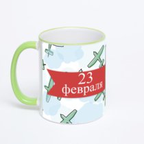 Кружка с салатовой ручкой и ободком