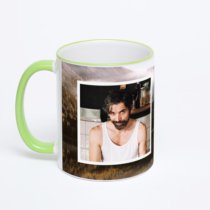 Кружка с салатовой ручкой и ободком